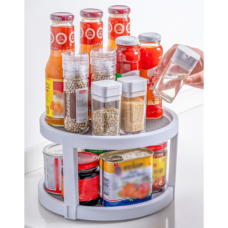 360 Rotation Double Layer Cabinet Organizer Spice Storage Rack Pantry ...