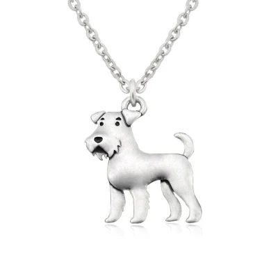 Vintage Silver Color Stainless Steel Long Chains Airedale Terrier Pendant Necklace Schnauzer Kpop Necklaces For Women Jewelry