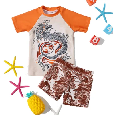 Boy Two Piece Suits Short Sleeve Swimwear 2-12 Year Children Cool Cartoon Swimsuit 2021 Kid Beachwear Baby Bathing Suit