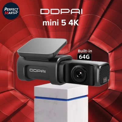 กล้องติดรถยนต์ DDPAI mini 5 4K ทนแดดสูง พร้อมหน่วยความจำในตัว 64GB มี GPS และ WiFi