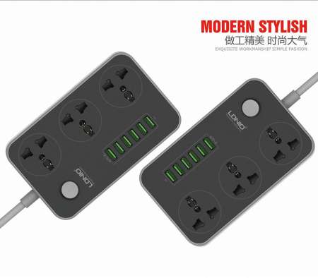 [ส่งฟรี] ปลั๊กไฟ LDNIO SC3604 Power Strip With 3 AC Sockets + 6 USB Ports มีระบบป้องกันไฟกระชาก สำหรับใช้ในไทย US Plug