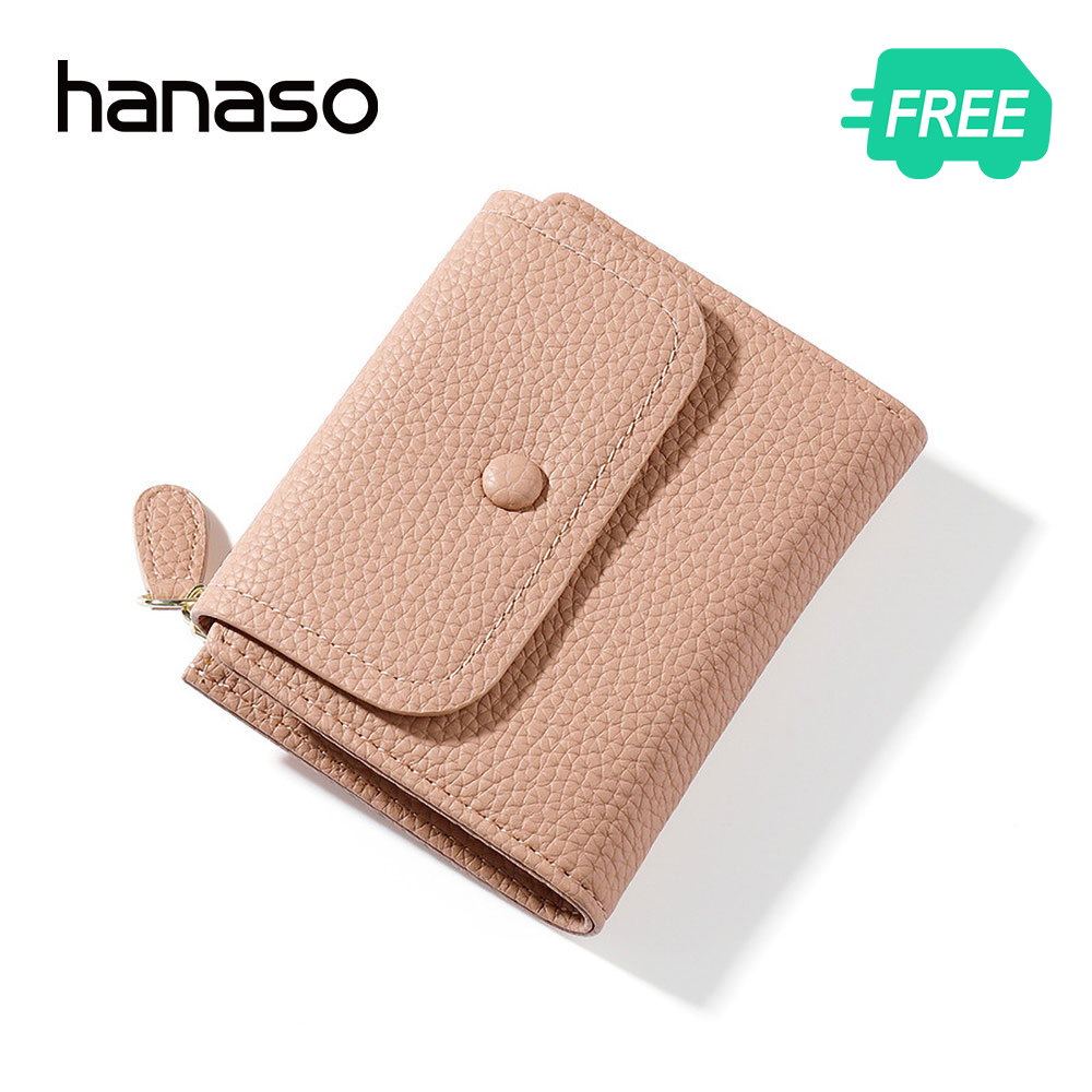 Hanaso (ส่งฟรี !) กระเป๋าสตางค์ กระเป๋าใส่บัตร กระเป๋าสตางค์ทรงสั้น 3 พับ มีช่องใส่เหรียญ หนังนิ่ม งานสวยหรูมาก กระทัดรัด