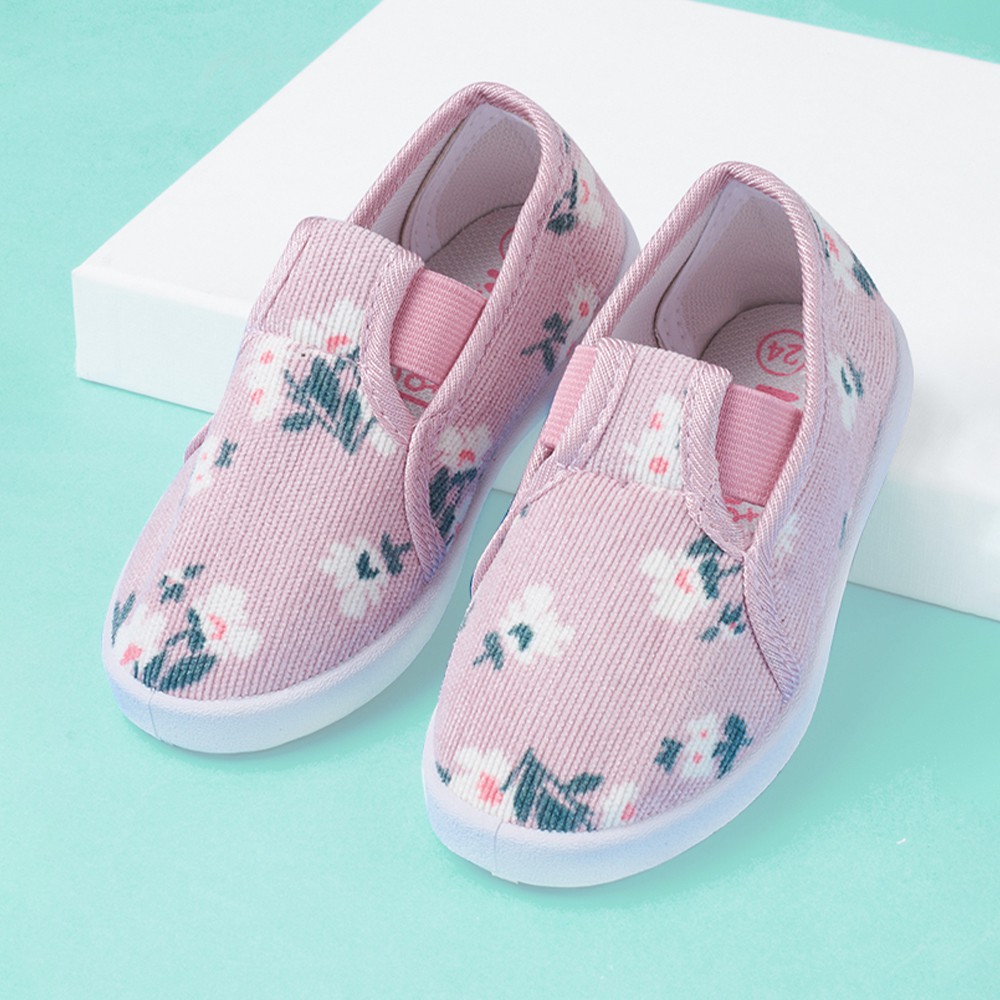 MIRIMOKO รองเท้าผ้าใบลายดอกไม้น่ารัก รองเท้าเด็กผู้หญิง รองเท้าผ้าใบแคนวาส Flower Printed Sneakers Shoes for Kids Girls