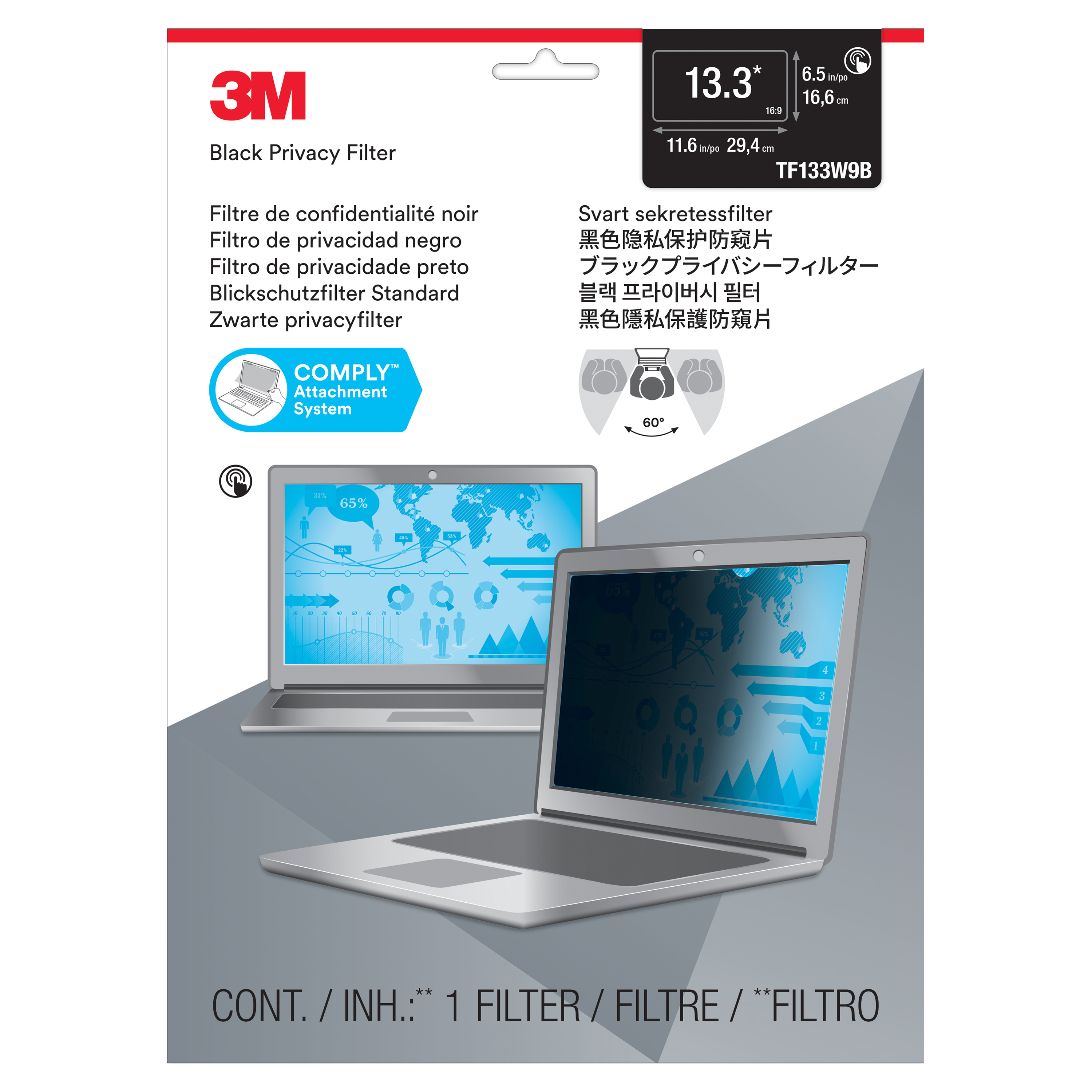 3M Touch Privacy Filter ขนาด 13.3 นิ้ว สำหรับ Touch Screen Laptop [TF133W9B]