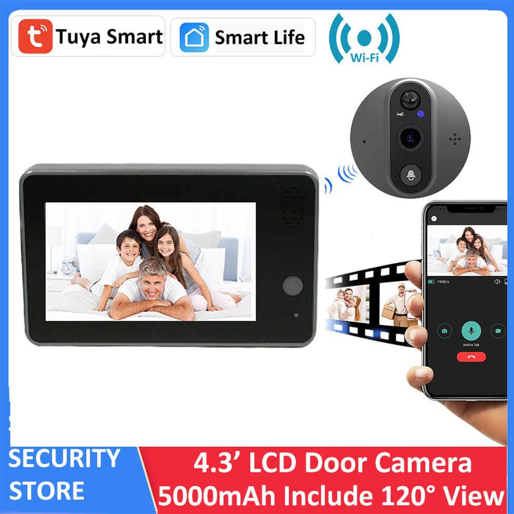 Tuya Smart FHD Digital Peephole Door Bell Camera WiFi 5000mAh แบตเตอรี่แบบชาร์จ Migic Eye