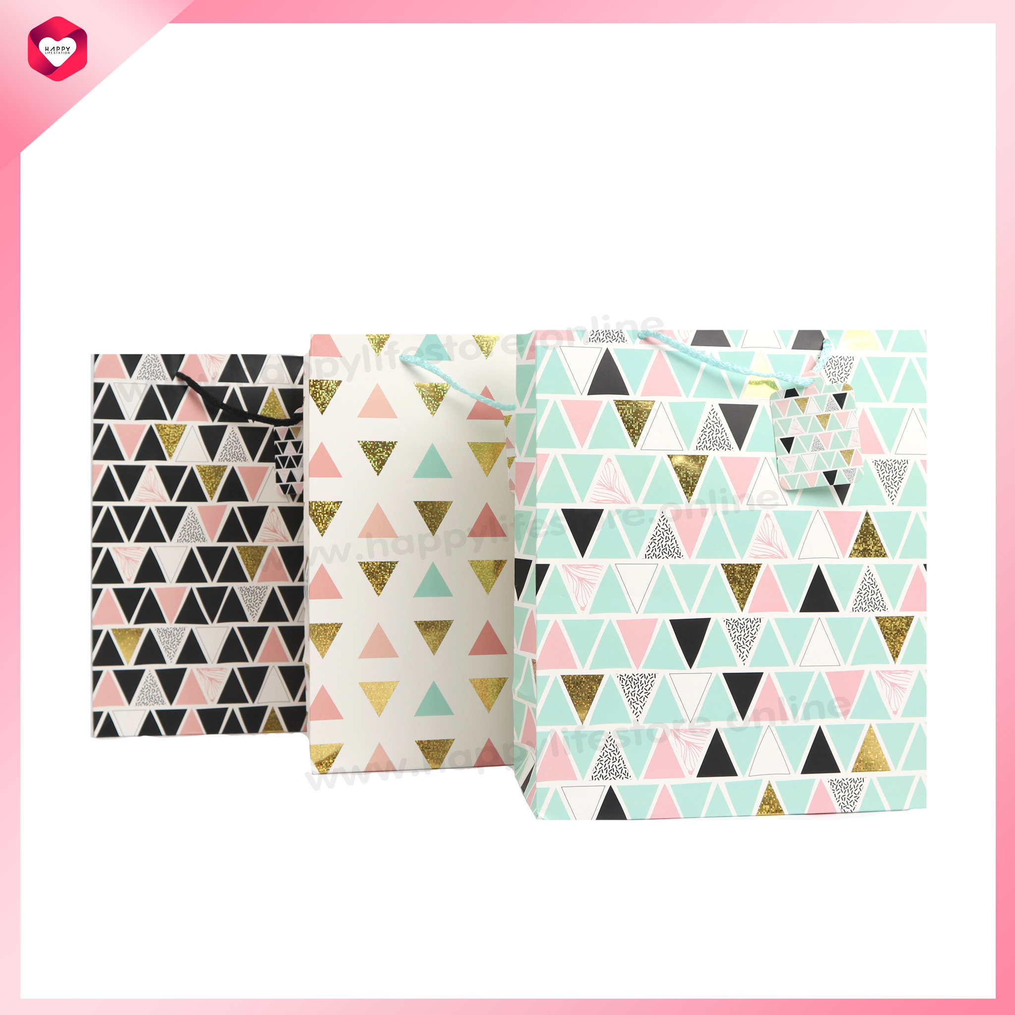 HappyLife Gift Bag ถุงกระดาษ ถุงของขวัญ เทศกาลต่างๆ  ถุงหูเชือก ถุงใส่ของ  พร้อมการ์ด ขนาด 32x26x12.5 cm สี #10