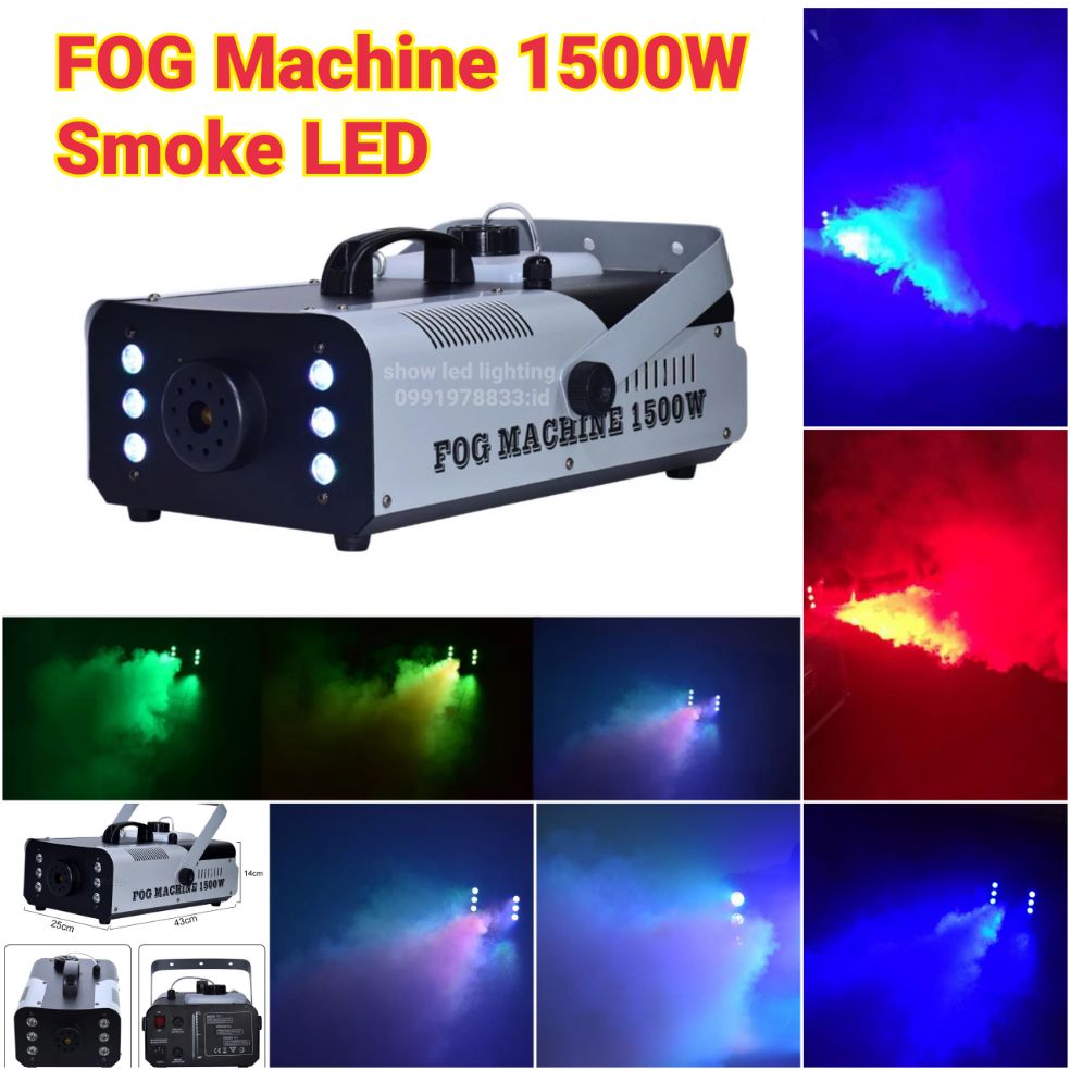Smoke LED 1500w Fog machine สโมค1500w มีไฟLed เครื่องทำควัน เครื่องทำไดรไอซ์ สำหรับไฟดิสโก้เลเซอร์