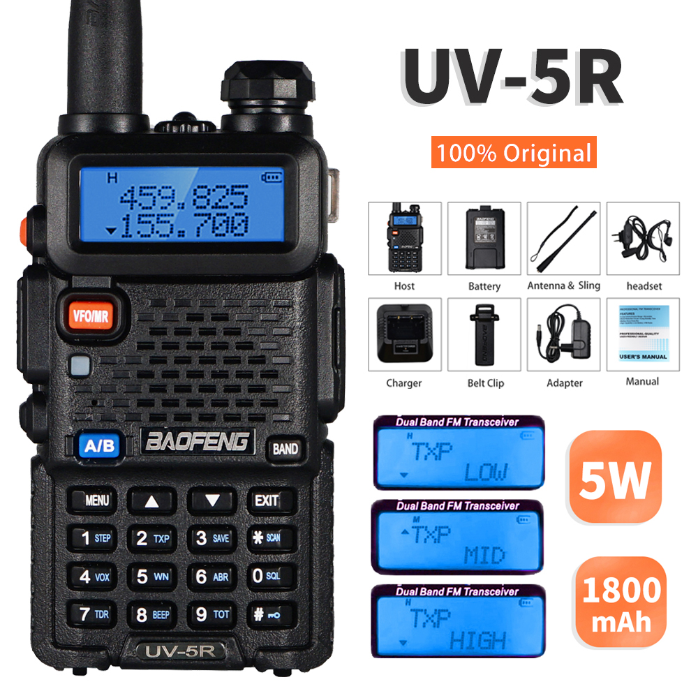 BAOFENG UV5R วิทยุสื่อสาร icom วิทยุสื่อสารดำ Aliz lights เครื่องรับส่งวิทยุมือถือ walkie talkie อุปกรณ์ครบชุด ยี่ห้อ รับประกัน +ฟรี ชุดหูฟัง