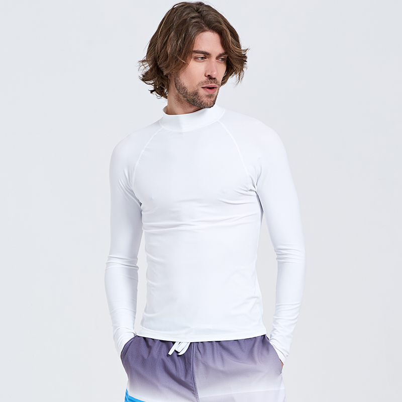 Men's Long Sleeve Rash Guard Swim Shirt White Rashguard Swimsuit Top ...