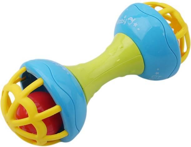 ThaiToyShop    ของเล่นเขย่าเด็กน่ารัก 2 ด้านของเล่นเสริมพัฒนาการต้นเรียนรู้ด้านประสาทสัมผัสการได้ยิน   Cute Baby Rattle Toy, 2-Sided, Sensory Development Early Learning Toy สี สีเหลือง