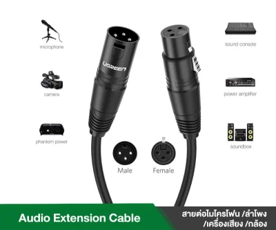 (ส่งจากไทย) UGREEN XLR Patch Cable Microphone Lead Male to Female Extension Mic Cable รุ่น 20710 ยาว 2 เมตร