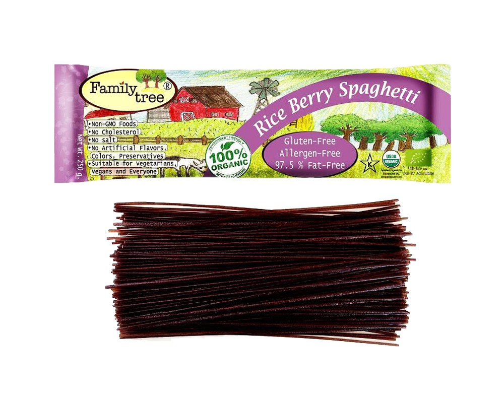 ✟  Family Tree 100 - nic Riceberry Rice Spaghetti สปาเก็ตตี้ข้าวไรซ์เบอรี่ออร์แกนิก 100 - (250gm)