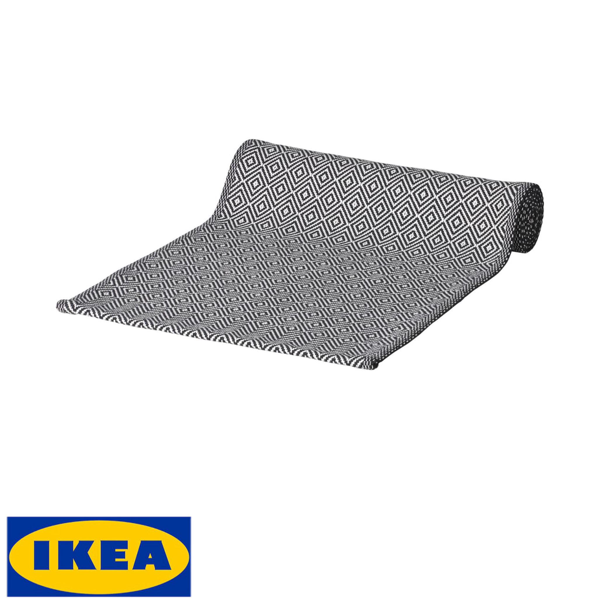 IKEA ของแท้ GODDAG กูดดัก ผ้าคาดโต๊ะ, ดำ, ขาว, 35x130 ซม.