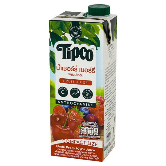 ทิปโก้ น้ำเชอร์รี่ เบอร์รี่ ผสมน้ำองุ่น 100u0มล./Tipco 100% Cherry Berry Juice with Grape Juice 750ml