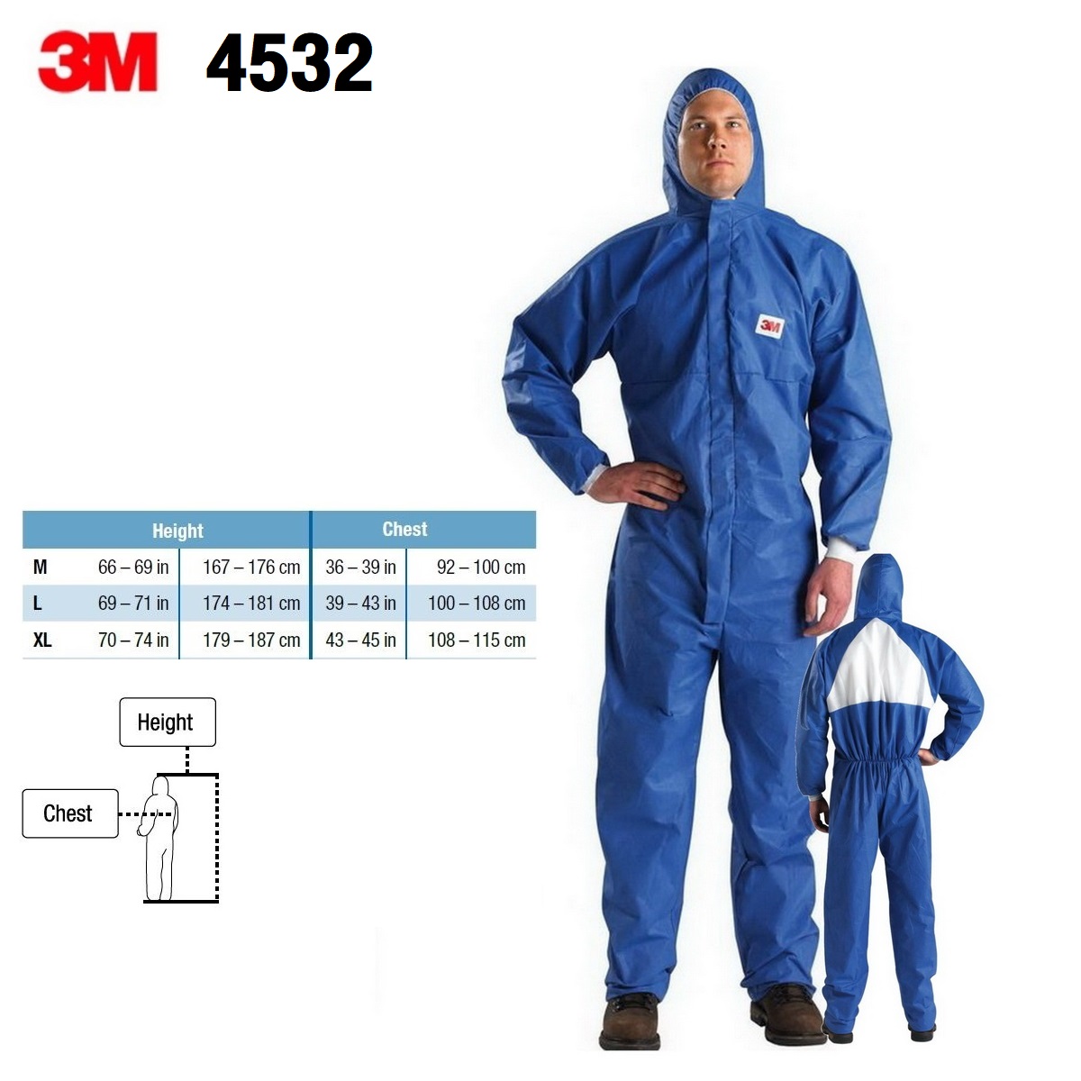 3M ชุดป้องกันฝุ่น ละออง น้ำมัน สีฟ้า 4532+ TYPE 5/6 Protective Coverall
