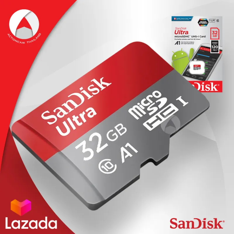ภาพสินค้าSandisk Ultra microSD Card SDHC ความเร็วอ่าน 120MB/s ความจุ 32GB Class 10 A1 (SDSQUA4-032G-GN6MN) ไม่มีอะแดปเตอร์ เมมโมรี่การ์ด แซนดิส Memory ประกัน Synnex 10 ปี แดงเทา จากร้าน Actioncam Thailand บน Lazada ภาพที่ 5
