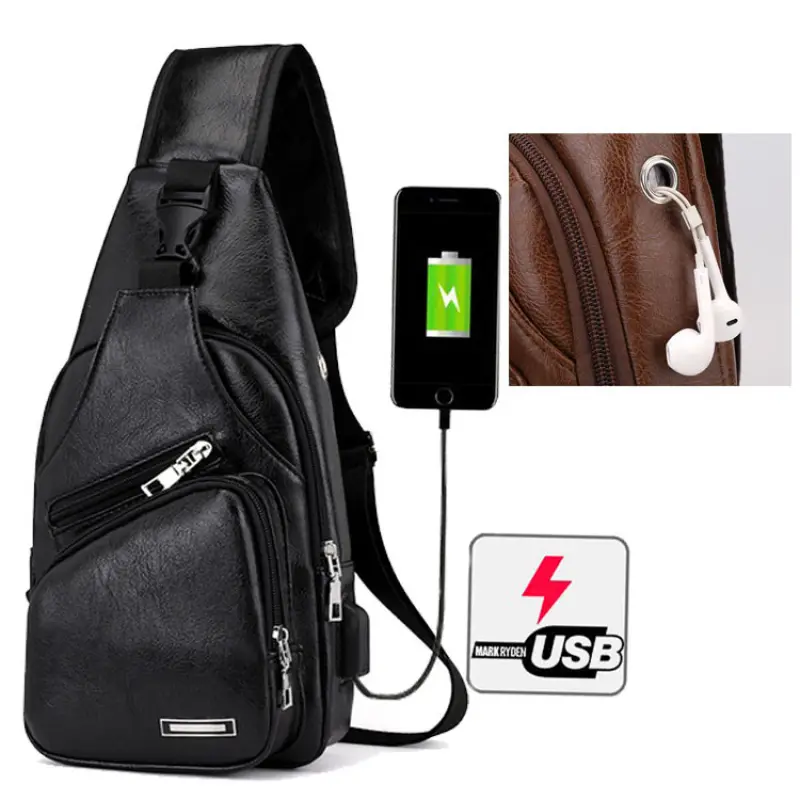 ภาพหน้าปกสินค้ากระเป๋าสะพายหนังผู้ชายกระเป๋า Messenger ย้อนยุคมัลติฟังก์ชั่น USB ที่ชาร์จแจ็คหูฟังภายนอก จากร้าน Youdi 1584092833 บน Lazada