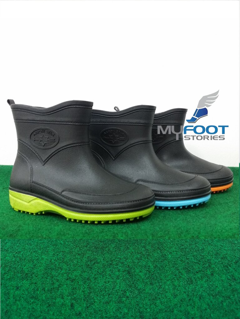 รองเท้าบูทกันน้ำ รุ่น A555 รองเท้าบูทยาง รองเท้าบูท PVC ข้อสั้น ดำพื้นสี ความสูง 7 นิ้ว