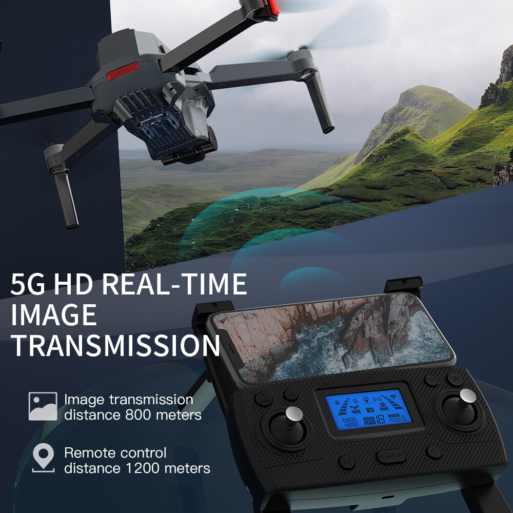 โดรนบังคับ Quadcopter GPS ขนาดใหญ่, โดรนบินคงที่, การถ่ายภาพทางอากาศ ความละเอียดสูง 4K มีความทนทานนานเป็นพิเศษ, เครื่องบินควบคุมระยะไกลแบบพับได้ มอเตอร์แบบไร้แปรง, การนำทางสำหรับการถ่ายภาพระยะไกลพิเศษ ระยะไกล 2000M, การสลับเลนส์คู่โดรนขนาดใหญ่