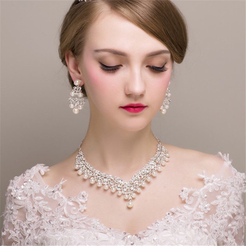 Elegant Crystal Pearl Diamond Crowns Tiaras Sets For Wedding Taox614