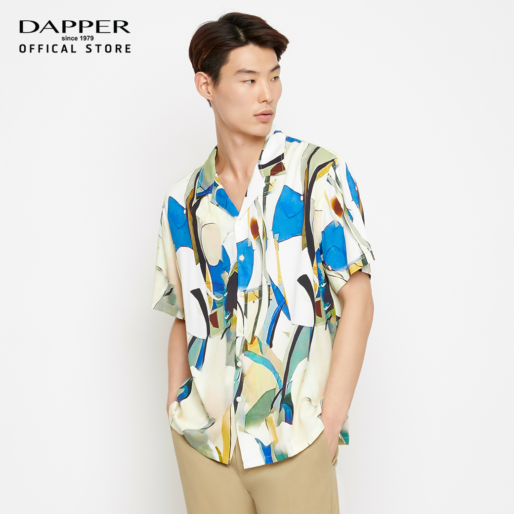 DAPPER เสื้อฮาวาย Stained Glass Motif Print สีฟ้า - DAPPER - ThaiPick