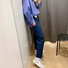 ภาพขนาดย่อของภาพหน้าปกสินค้าhigh waist Gril jeans female loose small with the straight leg hang feeling dragging pants กางเกงยีนส์เอวสูงหญิงหลวมขนาดเล็กวรรคเดียวกันตรงขากว้างลดลงรู้สึกลากกางเกงบา จากร้าน wardrobe บน Lazada ภาพที่ 5