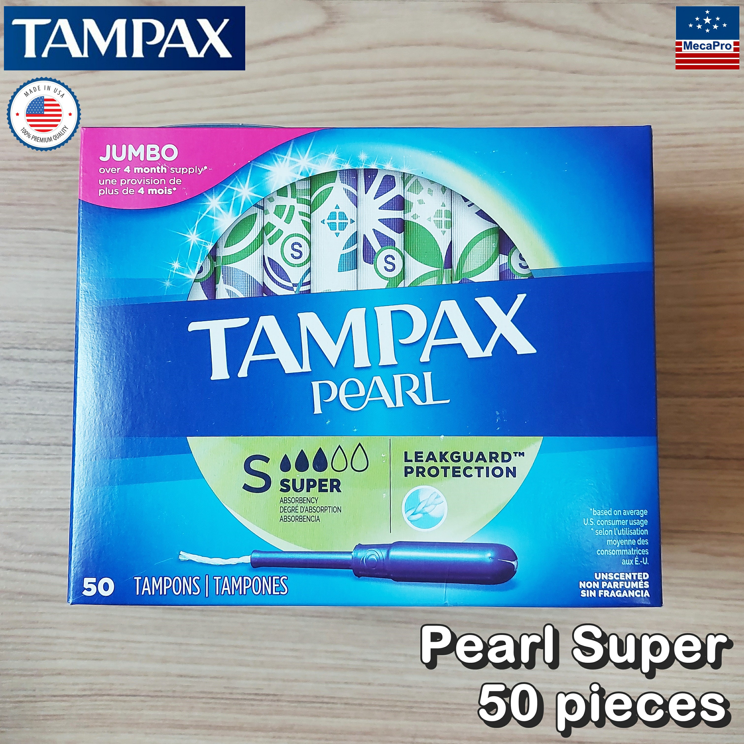 Tampax® Pearl Super Plastic Tampons 50 pieces ผ้าอนามัยแบบสอด 50 ชิ้น เหมาะกับวันมามาก