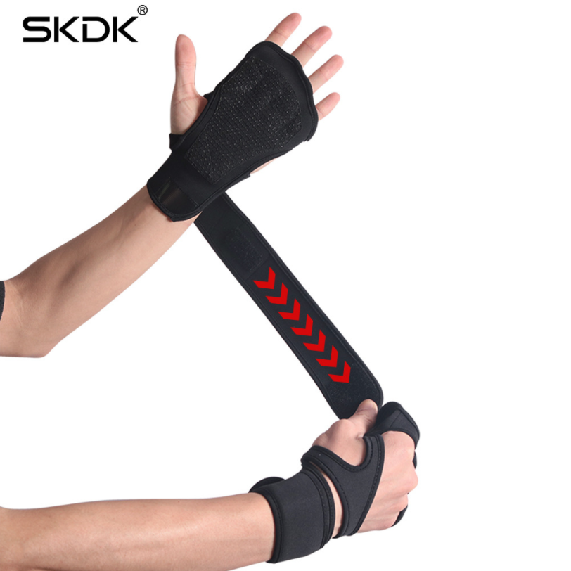ถุงมือฟิตเนส STRAPS Leather Grip pads & Strap SKDK  รัดข้อมือ ถุงมือ เซพข้อ（1คู่）