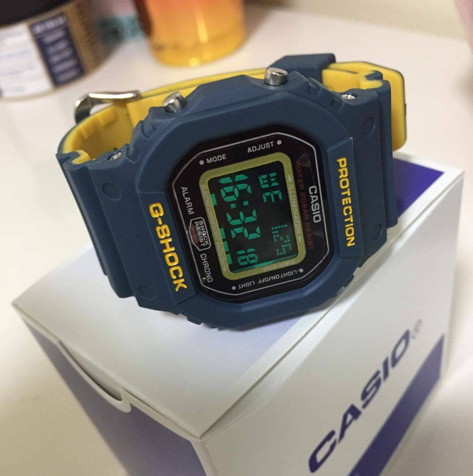 นาฬิกา CASIO ยักเล็ก ทูโทนสีกลมฟ้า ตังเวลา แถมฟรีกล่องใส่