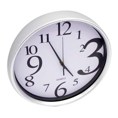 นาฬิกาสำนักงาน นาฬิกาบ้าน นาฬิกาแขวนผนัง ขนาด12 นิ้ว [เงิน พื้นขาว เลขใหญ่]