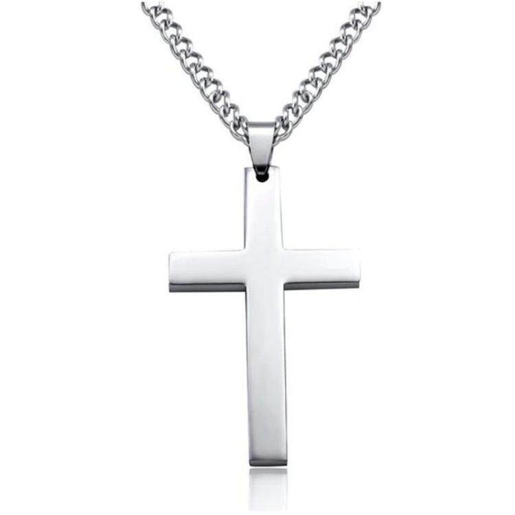 สร้อยคอ ไม้กางเขน Vintage Cross Pendant Necklace Stainless Steel Necklace Black Chain Pendant Necklace Men Women Christian Jesus Necklace