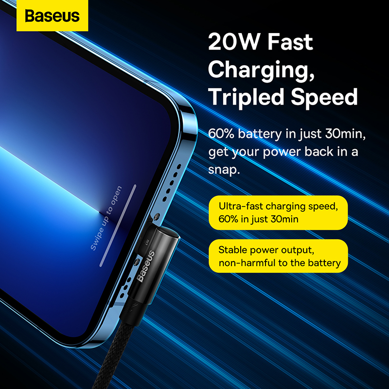 Baseus PD20W Fast Charging Cable for iPhone 13 12 11 Pro Max 90 degree