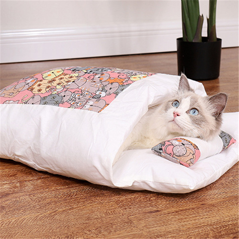 Japanese Cat Bed Warm Cat Sleeping Bag Deep Sleep Winter Removable Pet