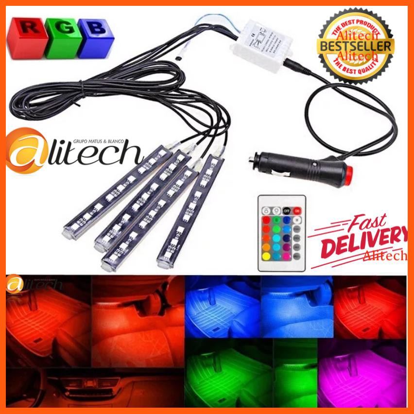 Best Quality Alitech ไฟ LED Strip Light 4 ชิ้นกันน้ำภายใน Underdash Lighting Kit พร้อมรีโมทคอนโทรลไร้สาย อุปกรณ์เสริมรถยนต์ car accessories อุปกรณ์สายชาร์จรถยนต์ car charger อุปกรณ์เชื่อมต่อ Connecting device USB cable HDMI cable