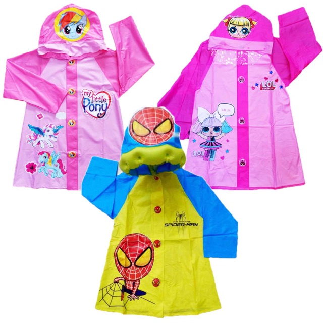 พร้อมส่ง เสื้อกันฝน เสื้อกันฝนเด็ก 6-12 ปี ผ้าเนื้อหนา ลายการ์ตูน Rain Coat Cartoon Mickey Mouse Frozen Pony