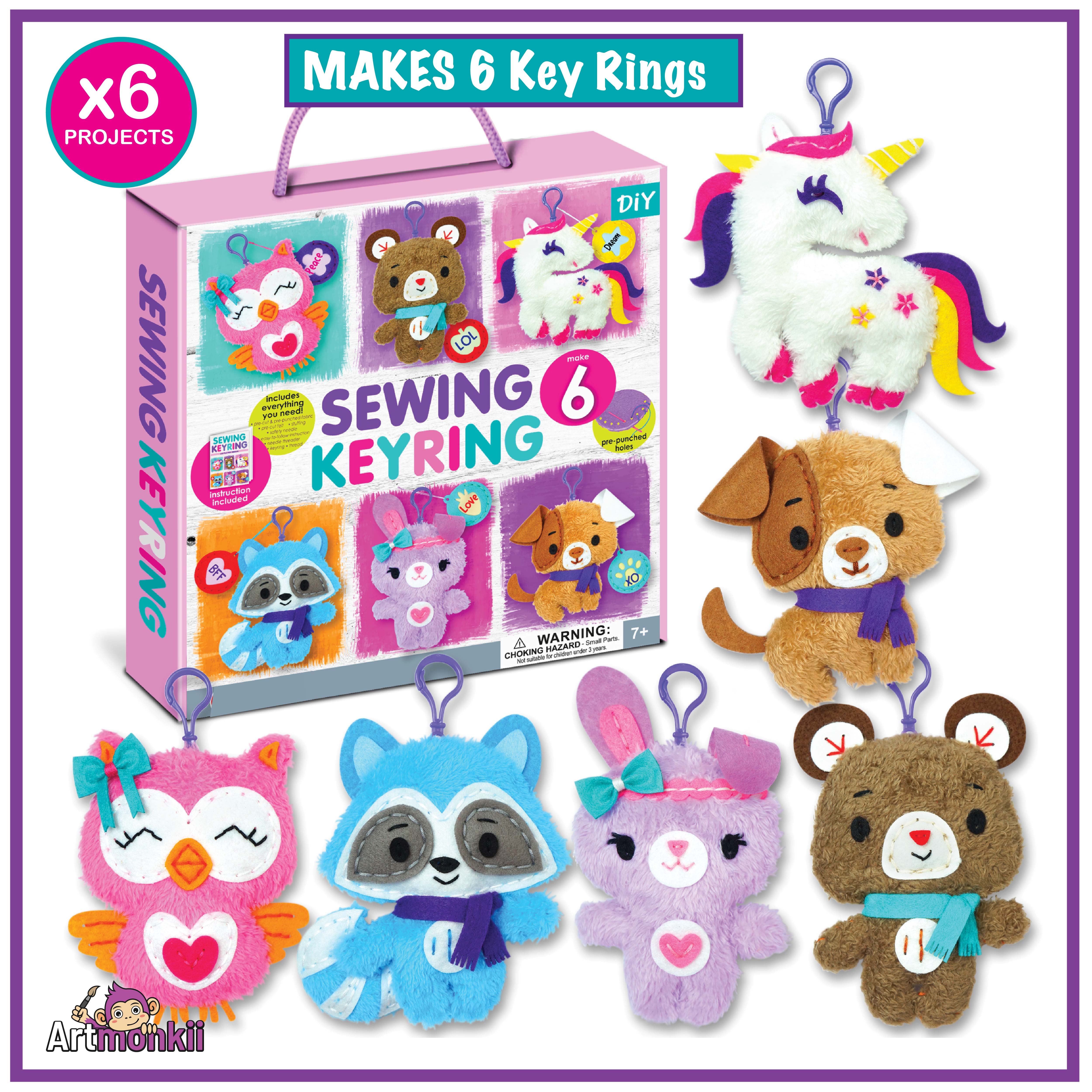 ? [ ของมันต้องมี!! ]?,  DIY KEY RING Sewing Kit, 6 Projects,ชุดเย็บตุ๊กตา, ของเล่นสนุกๆ ของเล่นเสริมทักษะ, ของเล่นเด็ก 7 ขวบขึ้นไป,  Soft Plush, Kids crafts, kids diy, Easy to sew, DIY Doll, Kids toys, Children sewing, Kids arts & crafts, kids diy