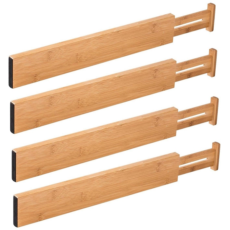 4 Pack Bamboo Drawer Dividers Organizers, Spring Loaded Adjustable Kitchen Drawer Separators (2.36Inch High)