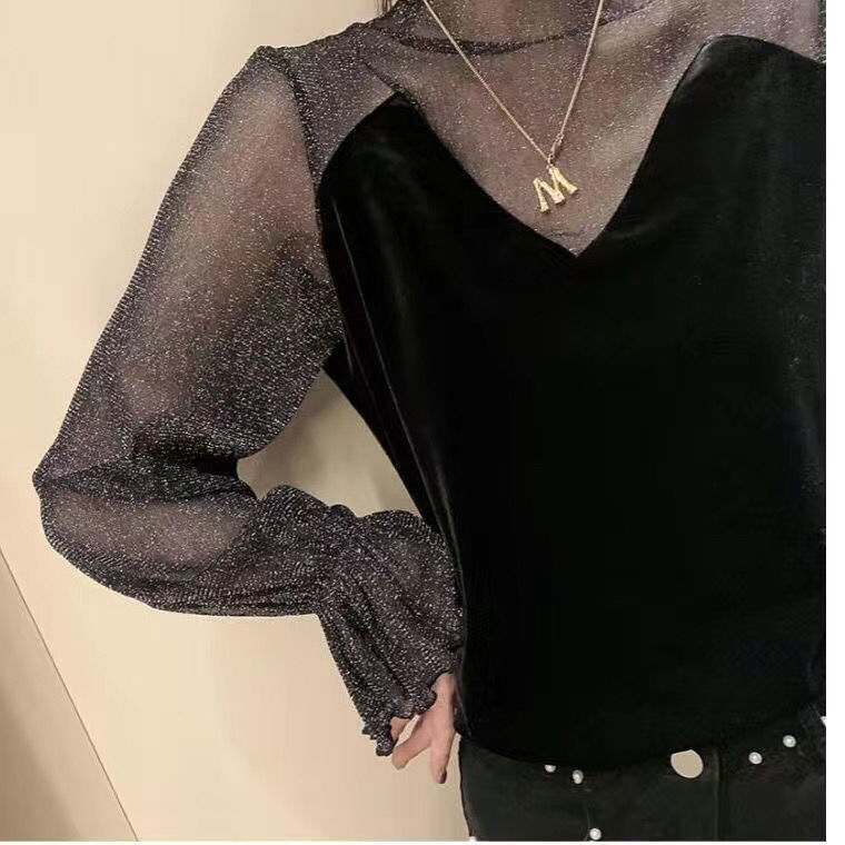 Mesh Lace Velvet Women's Loose-fitting Retro Chic Top
