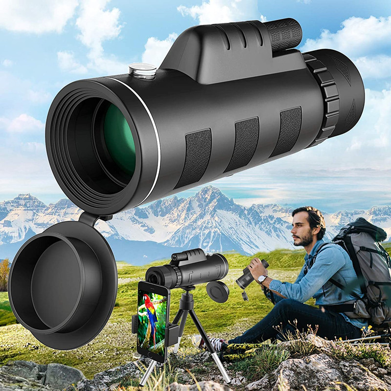 40X60 กล้องโทรทรรศน์ HD Mini Monocular สำหรับ Camping กลางแจ้งกล้องมองกลางคืนกลางแจ้งที่มีแสงน้อย Low-light night vision outdoor high-definition telescope(เข็มทิศ + คลิปกล้องโทรศัพท์มือถือ + ขาตั้งกล้องอลูมิเนียม)