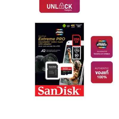 SanDisk (ไมโครเอสดีการ์ด) Extreme Pro 256 GB microSDXC Memory Card r170MB/s w90MB/s + Adapter (SDSQXCZ_256G_GN6MA)