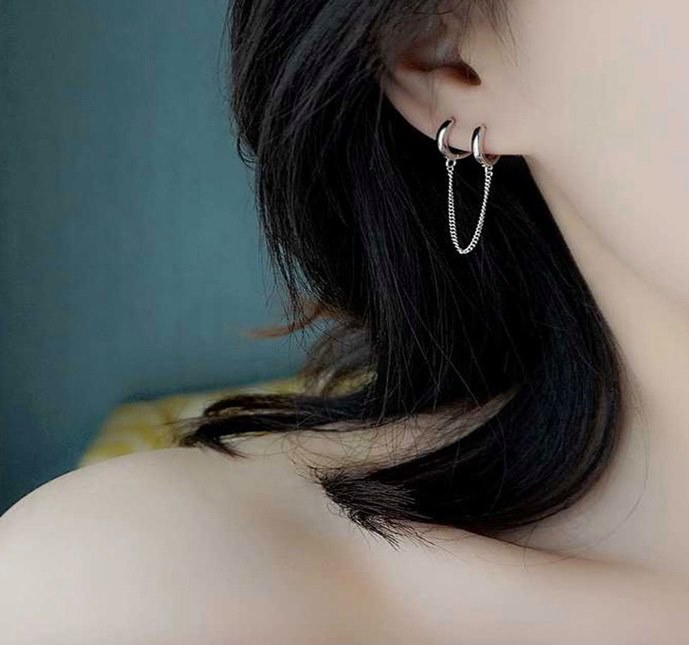 goodgift_station -  925 silver double hoop earrings ต่างหูสำหรับคนเจาะหู 2 รูป เป็นห่วงกลมแบบล็อค (ขนาดเส้นผ่าศูนย์กลาง 1 cm)