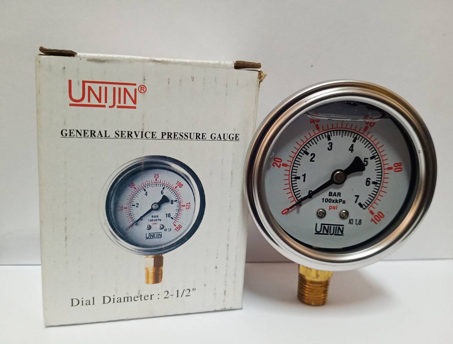 เพรสเชอร์เกย์ PRESSURE GAUGE UNIJIN [แบบมีนํ้ามัน,ขนาด 2 1/2",ขนาด