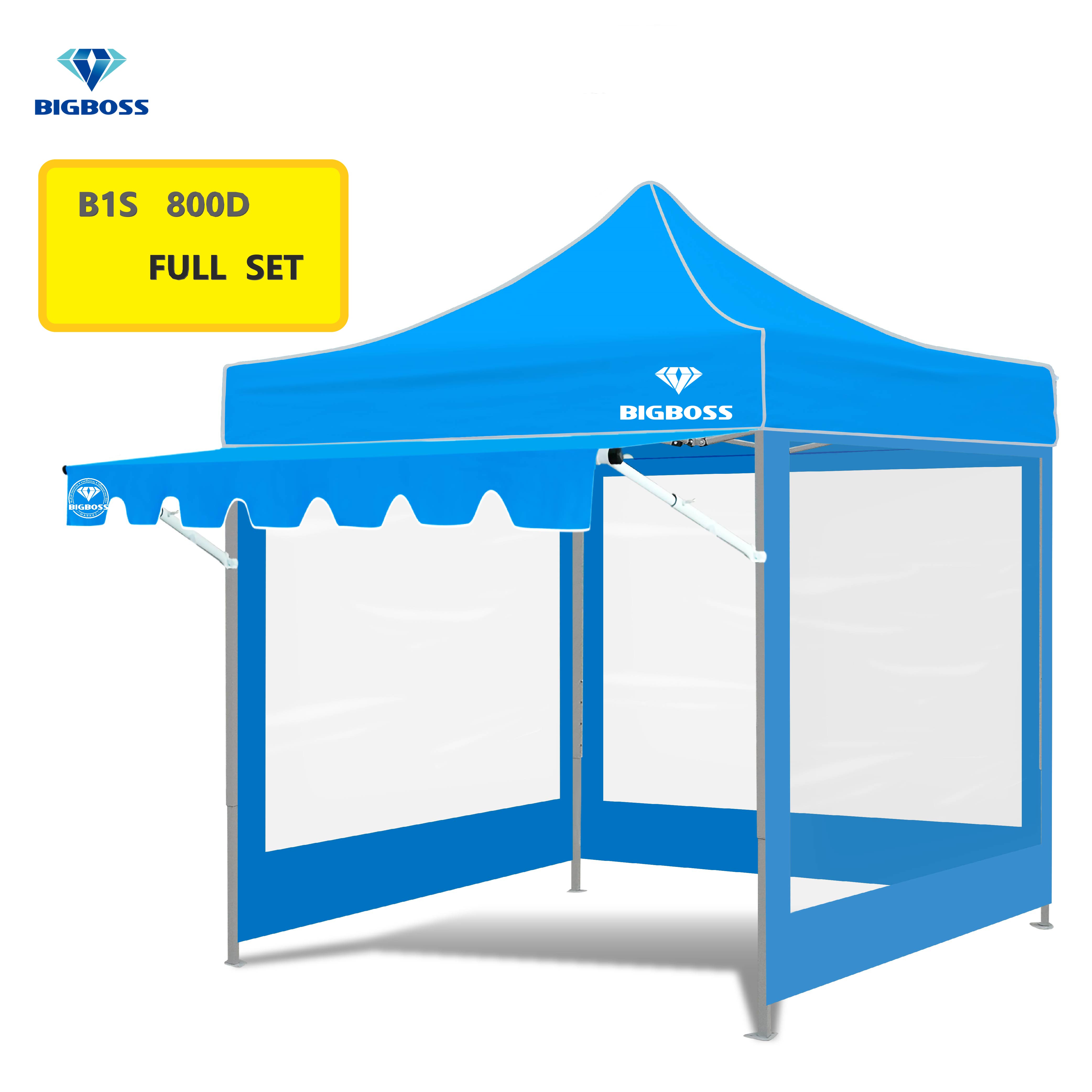 เต็นท์พับครบชุด รุ่น1ขาสีดำ BIGBOSS เต็นท์ขาดำ+ผ้าใบ800D+กันสาด+ผ้าข้าง3ด้าน 2X2 2X3 3X3 แข็งแรง กันน้ำ กันแดด โครงรุ่นใหม่กางง่ายแข็ง ราคา 3,529 บาท*ส่งฟรี