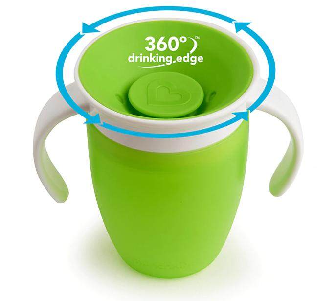 ถ้วยหัดดื่ม Munchkin Miracle 360 Trainer Cup, Great for 6 month+, 7 Ounce 1-Pack มีหลายสีให้เลือก Various Colors to Choose from - 100% Authentic - U.S.A. Imported - Spill-proof Great for travel and everyday use!