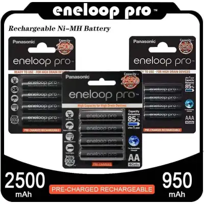 Panasonic eneloop Pro ถ่านชาร์จ AA2500mAh/AA2550mAh/AAA 950 mAh Rechargeable Battery รุ่น BK-4HCCE/4BT (1 แพ็ค 4 ก้อน)(Black)