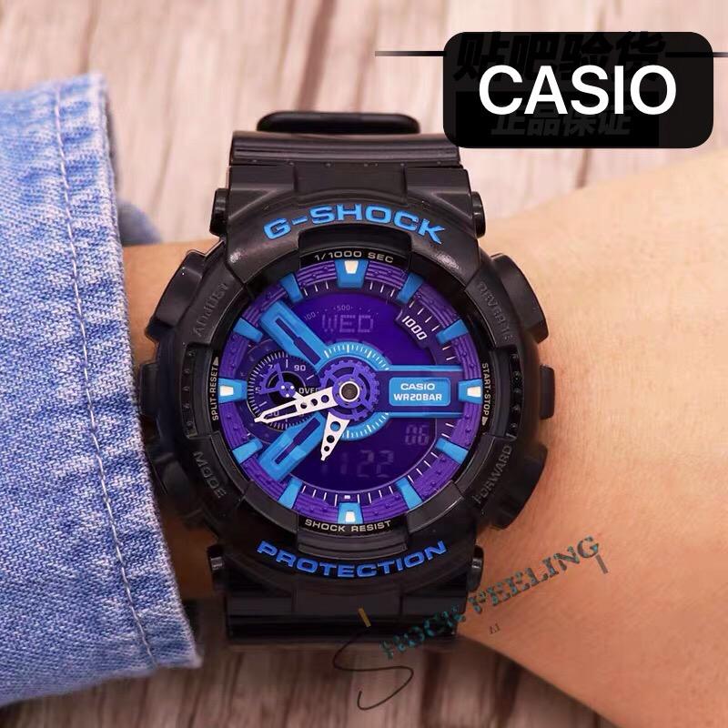 WATCH (Hot Sale) G Shock GA110 Men Sport Watch Dual Time Display 200M Water Resistant Shockproof and Waterproof World Time LED Auto Light Sports Wrist Watches with 2 Year Warranty GA-110HC-1A Black Blue.Jackie88 shop