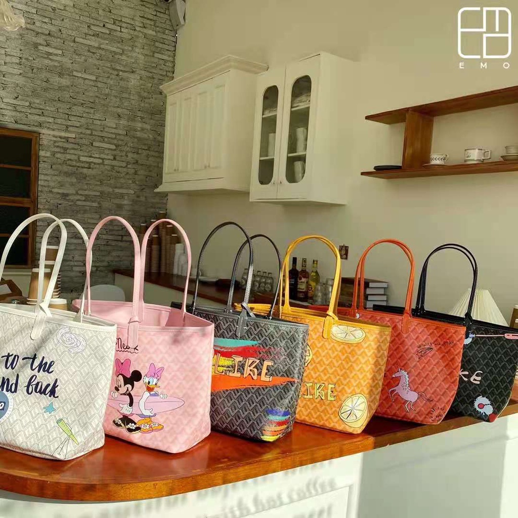 SNNBJH Ready Stock goyard bag organizer Genuine 2020 Korea Dongdaemun Dog  Tooth EMO Vegetable Basket Tote Fashion Handbag Child Mother