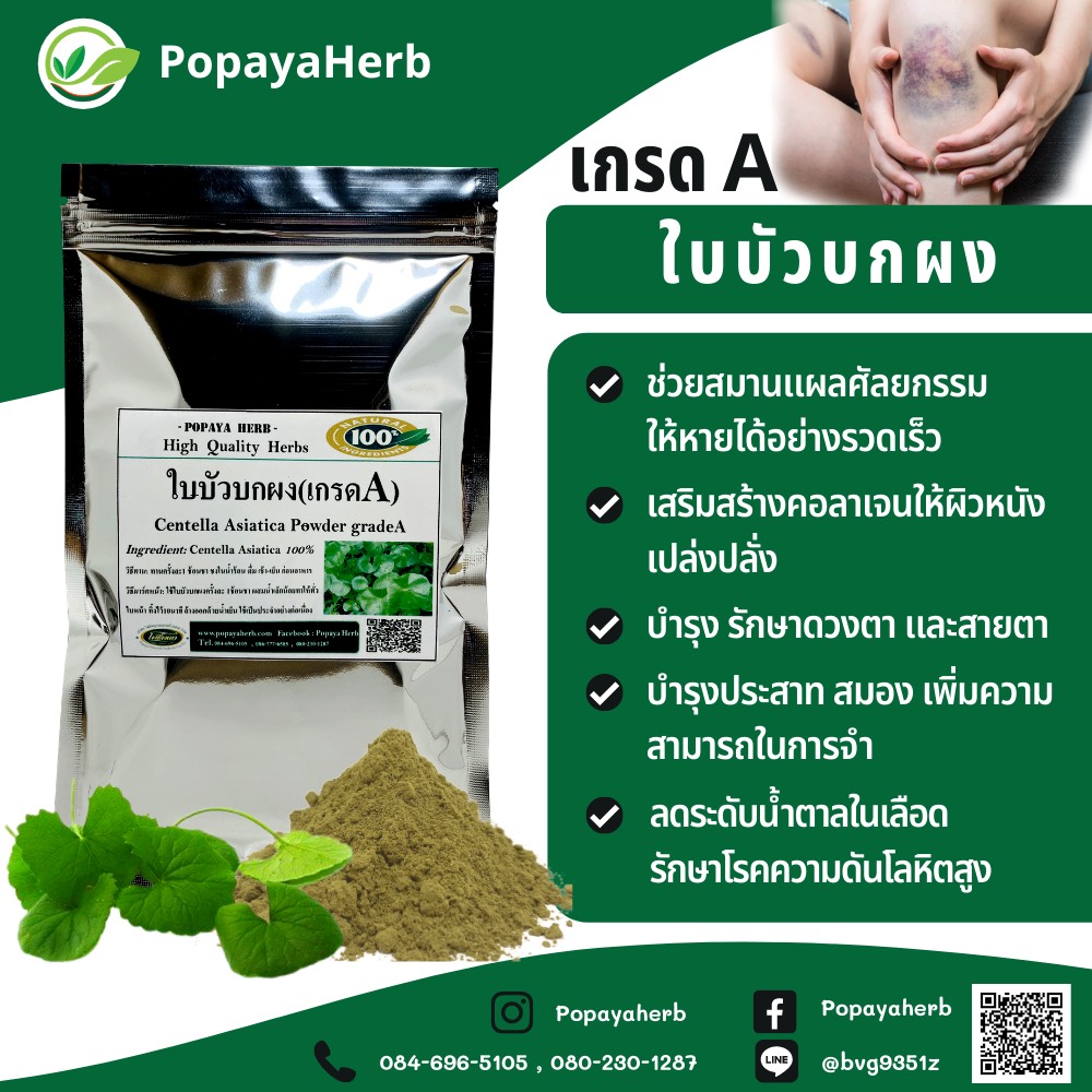 ใบบัวบก ผง (เกรดA) 100กรัม ใบบัวผงบริสุทธิ์100% ไม่ผสมผงแป้ง ผงละเอียดชงดื่มได้ไม่ต้องกรองกากออก มาร์คหน้าไม่บาดผิวค่ะ