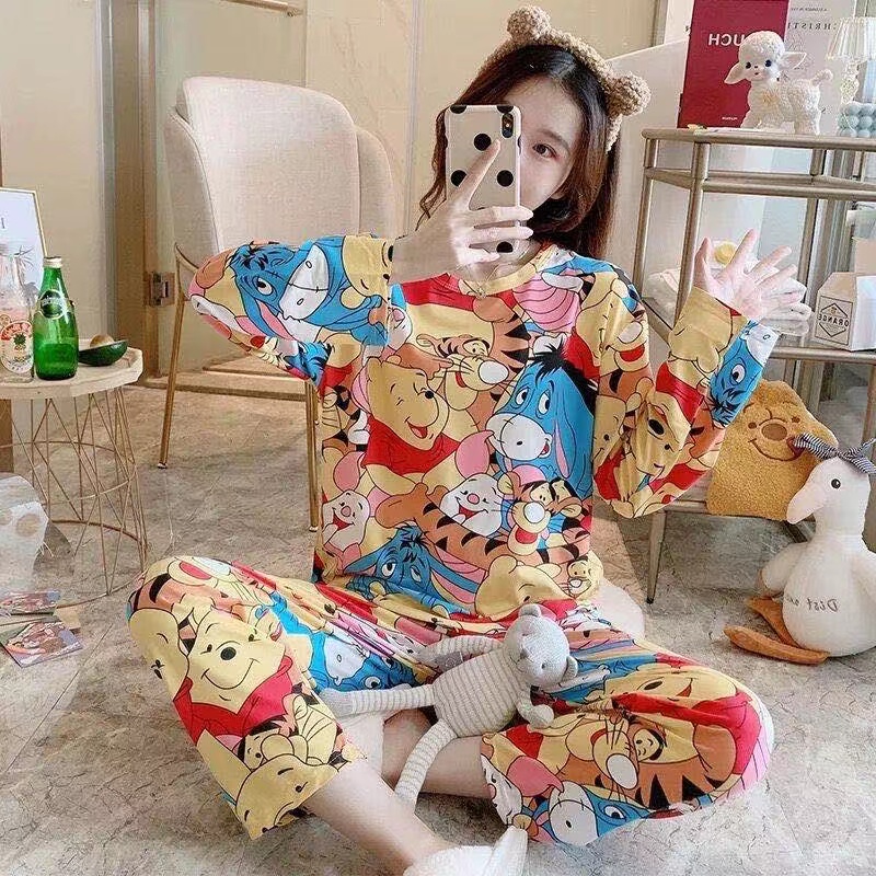 ชุดนอนสตรี ชุดนอนลายการ์ตูน แขนยาว ผ้าดี ใส่อยู่บ้าน SET 1 (แขนยาว ...