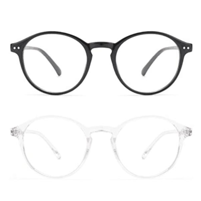 2PCS Blue Blocking Glasses, Suitable for Computer Game Eyestrain, Round Fashion Fake Glasses Frame, Suitable for Men